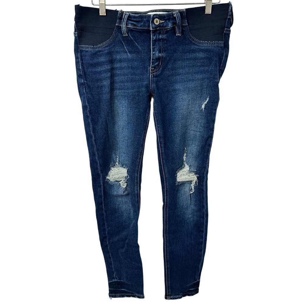 Kancan Maternity Jeans Womens Size 13/30 Super Skinny Dark Wash Blue Distressed